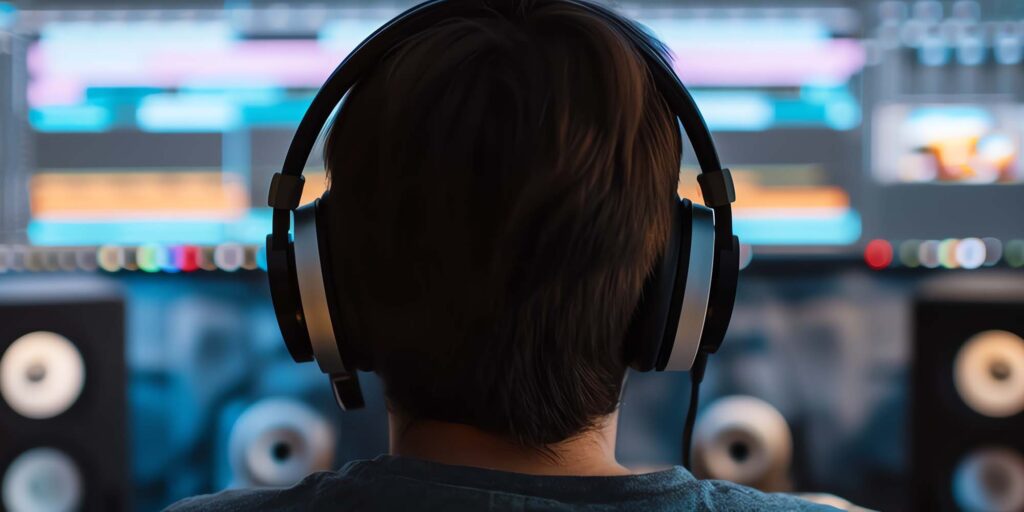 audio engineer at a mixing console