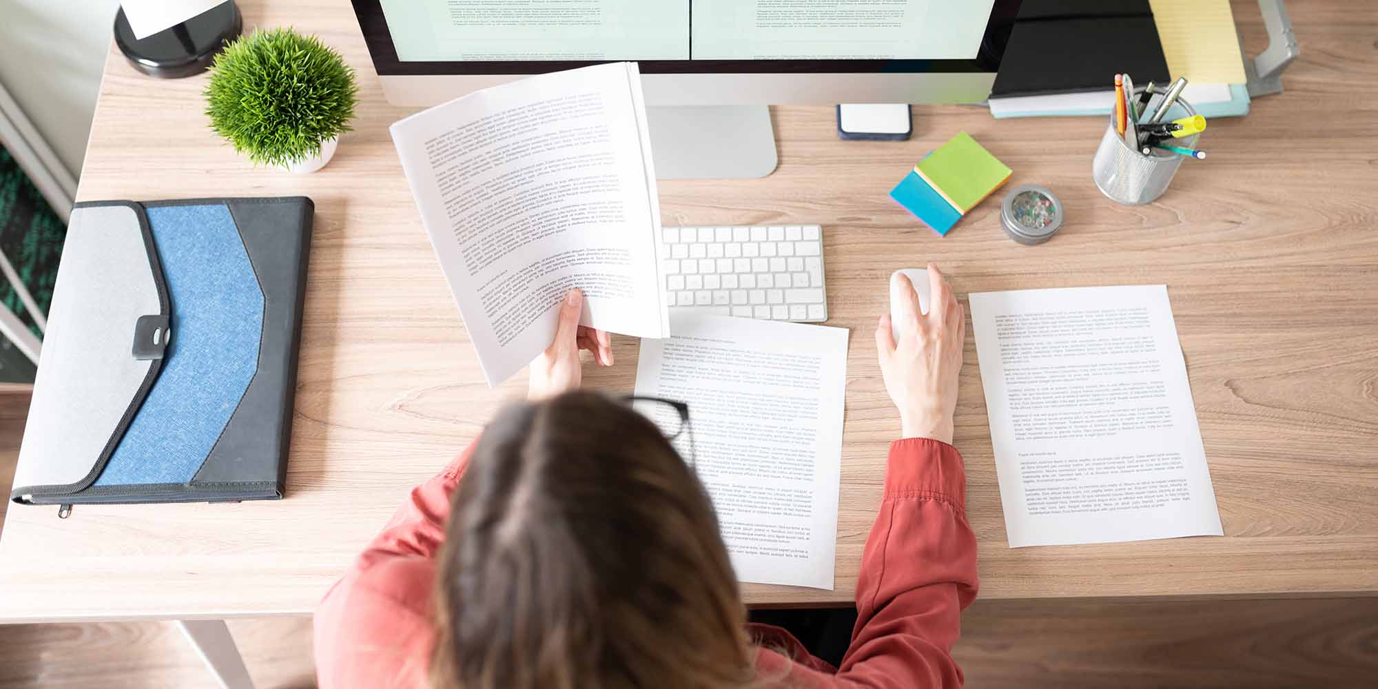 female translator working on a document