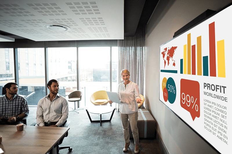 PPT translation example 2 - woman showing translated PPT to room of people in conference room