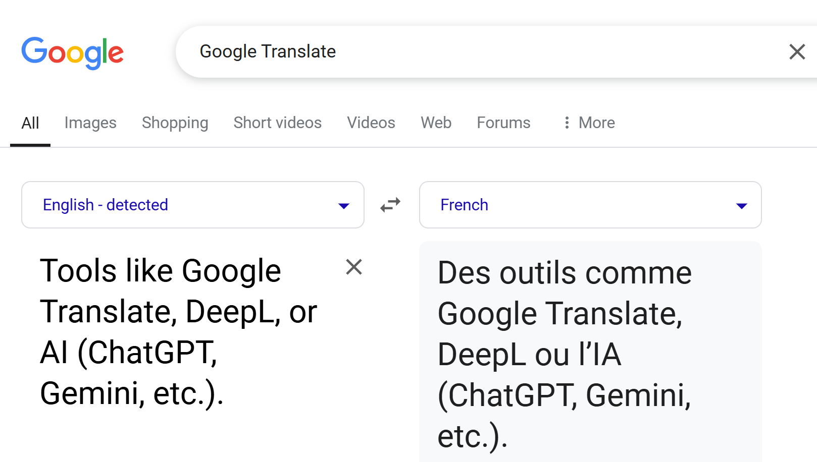 Screenshot of Google Translate translating slide content from English to French