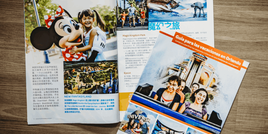 Translated tourism brochures in multiple languages